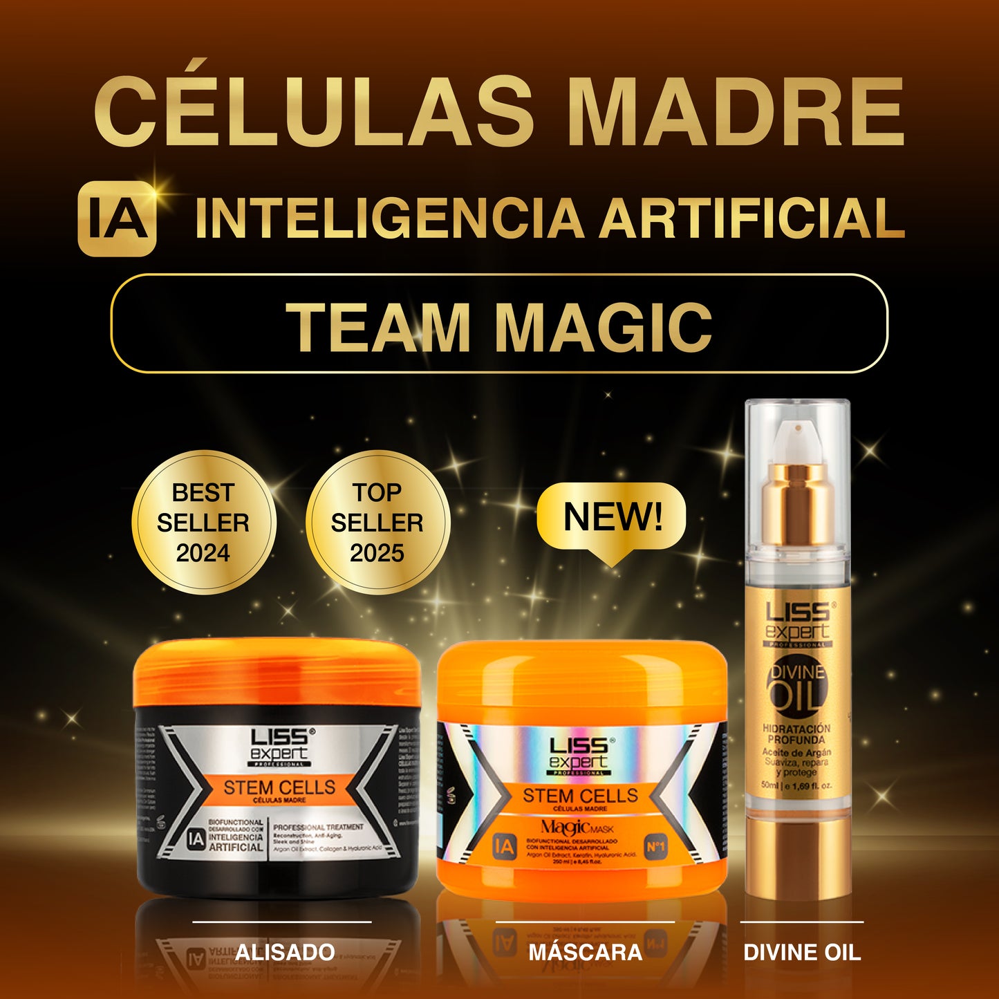 Alisado Células Madre + Mascarilla Magic IA + Divine Oil 250ml