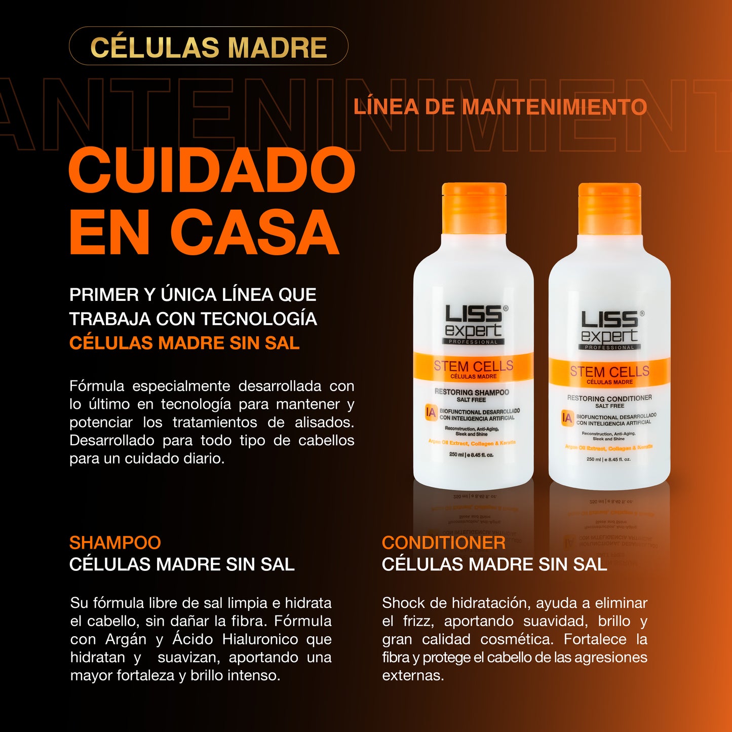 Alisado Células Madre + Shampoo y Acondicionador Células Madre
