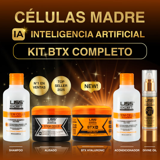 Alisado Células Madre + BTX Hyaluronic + Shampoo y Acondicionador Células Madre + Divine Oil