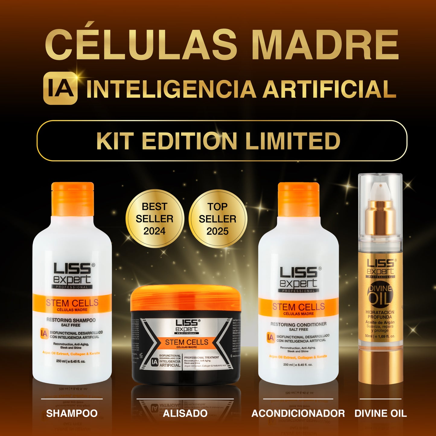 Alisado Células Madre + Shampoo y Acondicionador Células Madre + Divine Oil