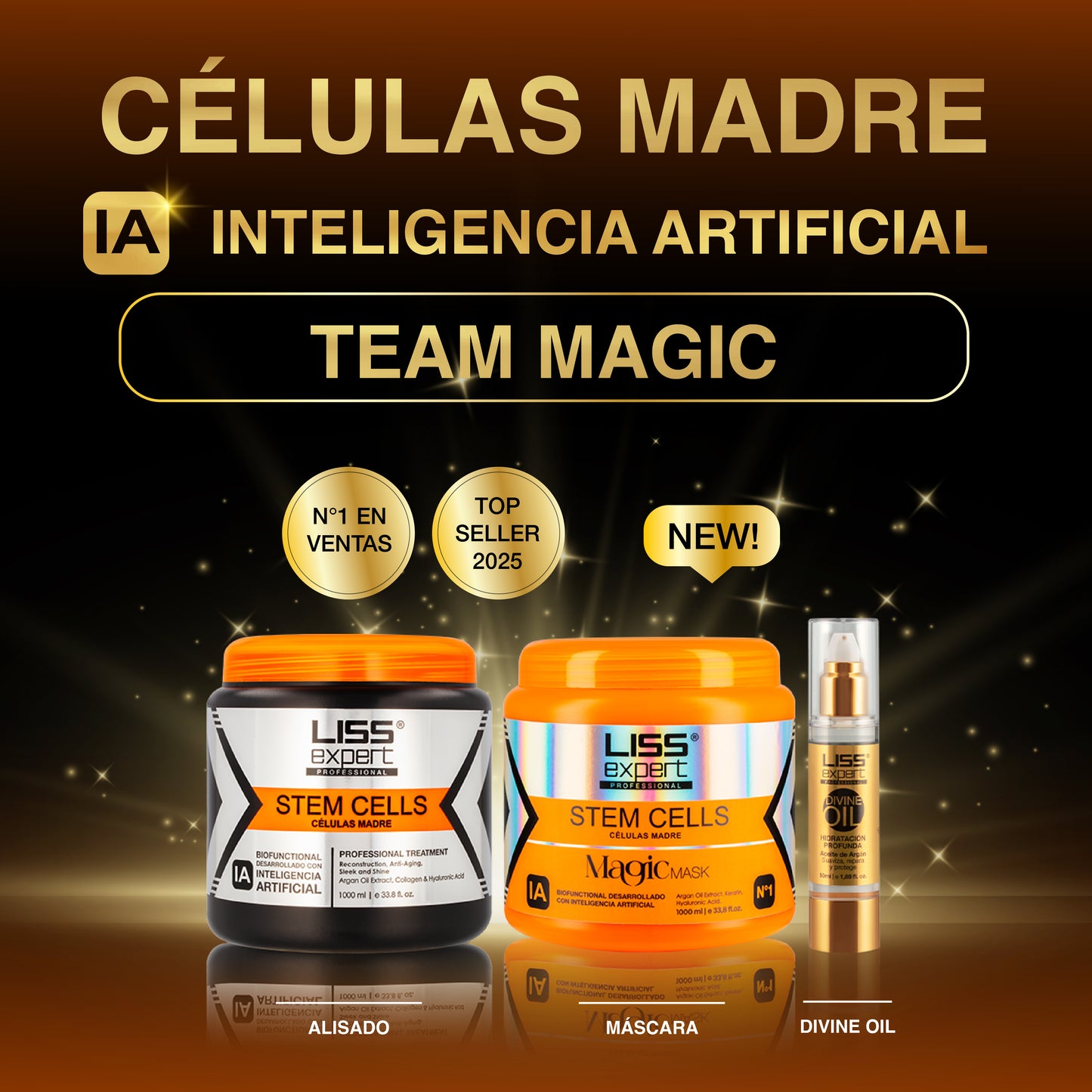Alisado Células Madre + Mascarilla Magic IA + Divine Oil 1000ml