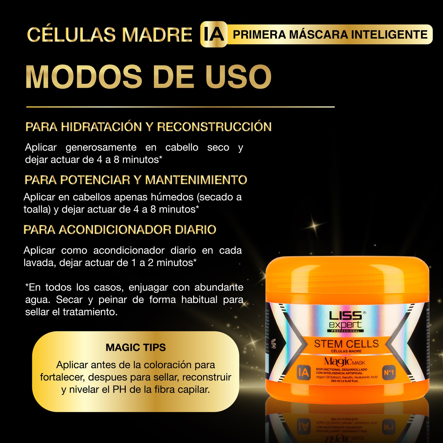 Alisado Células Madre + Mascarilla Magic IA + Shampoo y Acondicionador Células Madre + Divine Oil