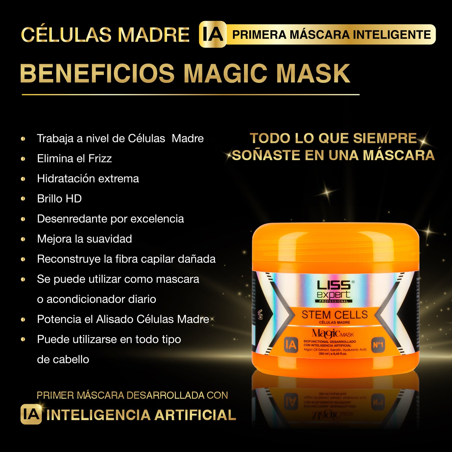 Alisado Células Madre + Mascarilla Magic IA + Shampoo y Acondicionador Células Madre + Divine Oil