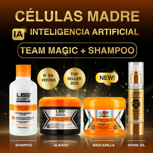 Alisado Células Madre + Mascarilla Magic IA + Shampoo Células Madre + Divine Oil